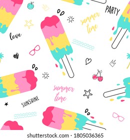 Ice cream and summer icons seamless vector graphic design. Vector illustration design for fashion fabrics, textile graphics, prints.