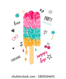 Ice cream and summer icons vector graphic design. Vector illustration design for fashion fabrics, textile graphics, prints.