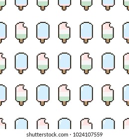 Ice cream summer pattern seamless in pixel style. Vector illustration.