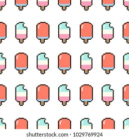 Ice cream summer pattern seamless in pixel style. Vector illustration.