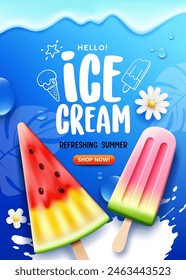 Ice cream Summer sale, cool sweet fresh, on blue poster flyer background, Eps 10 vector illustration
