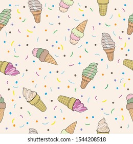 ice cream Summer seamless pattern.Wrapping paper, fabric, wallpaper, background design.