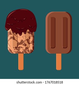 Ice cream. It's summer. Vector illustration. Cool. Marble ice cream on a stick. Chocolate frosting. 