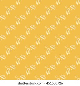 Ice Cream, Sun, Umbrella outline icon Seamless summer pattern. vector illustration