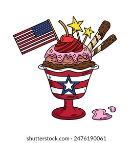 Ice cream sundae with american flag