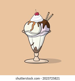 Ice cream sundae caramel vector illustration flat cartoon style