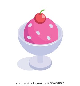 Ice cream sundae with cherry on top, a delightful holiday dessert, premium isometric icon