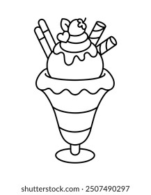 Ice cream sundae coloring page illustration for kids