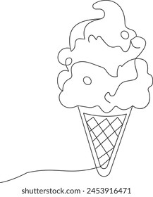 Ice cream sundae continuous line drawing set. One line art of dairy produce, milk products, food