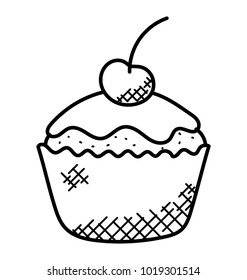 
Ice cream sundae cupcake with cherry on top, doodle icon
