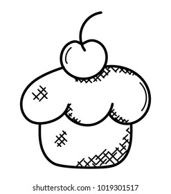 
Ice cream sundae cupcake with cherry on top, doodle icon

