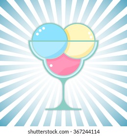 Ice cream sundae design. Ice-cream sundae outburst background. Bright ice cream sundae in modern flat design
