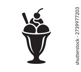 ice cream sundae dessert cup silhouette with cherry