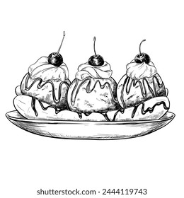 Ice cream sundae dessert food sketch drawing