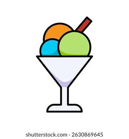 Ice Cream Sundae Dessert Sweet Line Icon Food Summer Treat Restaurant Flat Outline Vector Editable Easy to Edit