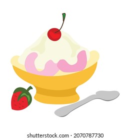 ice cream sundae, flat vector illustration, and on a white background