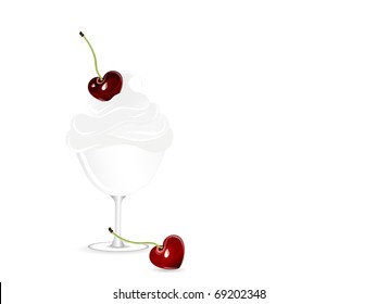 Ice cream sundae with fresh cherry