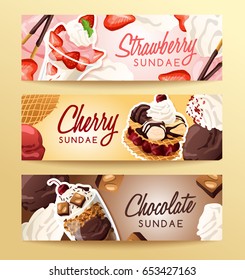 Ice Cream Sundae in Horizontal Banner : Vector Illustration