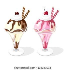 Ice cream sundae illustration, vector