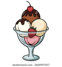 Ice cream sundae isolated vector illustration on white background
