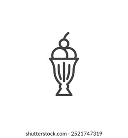Ice cream sundae line icon. Linear style sign for mobile concept and web design. Ice cream sundae with toppings outline vector icon. Sweet dessert symbol, logo illustration. Vector graphics