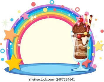Ice cream sundae with rainbow and stars