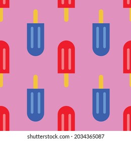 Ice cream sundae seamless pattern, red and blue stick. Design for fabric, wrapping paper, cover, web, print, wallpaper, textile