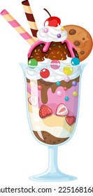 Ice cream sundae served in a glass illustration