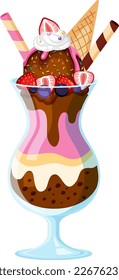 Ice cream sundae served in a glass illustration