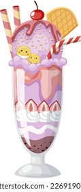 Ice cream sundae served in a glass illustration