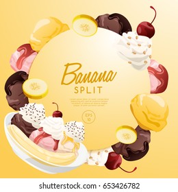 Ice Cream Sundae Set : Banana Sundae : Vector Illustration