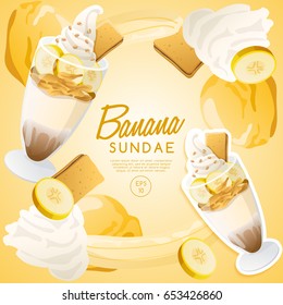 Ice Cream Sundae Set : Banana Sundae : Vector Illustration