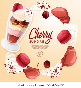 Ice Cream Sundae Set : Cherry Sundae : Vector Illustration