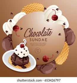 Ice Cream Sundae Set : Chocolate Sundae : Vector Illustration