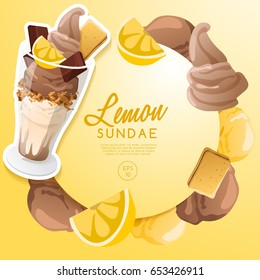 Ice Cream Sundae Set : Lemon Sundae : Vector Illustration