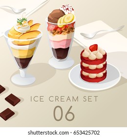 Ice Cream Sundae Set  : Vector Illustration