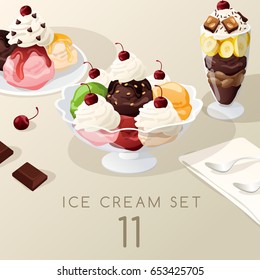 Ice Cream Sundae Set  : Vector Illustration