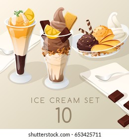 Ice Cream Sundae Set  : Vector Illustration
