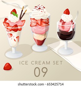 Ice Cream Sundae Set  : Vector Illustration