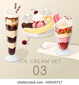 Ice Cream Sundae Set  : Vector Illustration