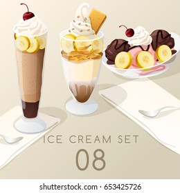 Ice Cream Sundae Set  : Vector Illustration