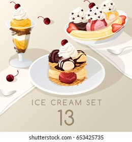 Ice Cream Sundae Set  : Vector Illustration
