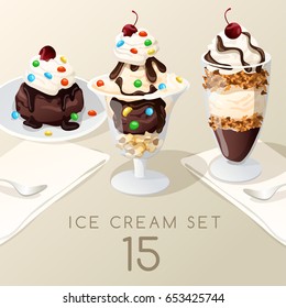 Ice Cream Sundae Set  : Vector Illustration