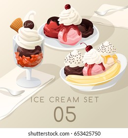 Ice Cream Sundae Set  : Vector Illustration