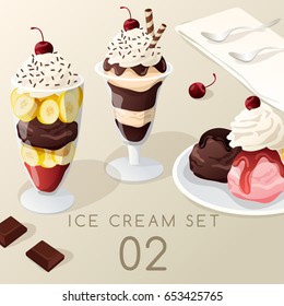 Ice Cream Sundae Set  : Vector Illustration