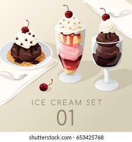 Ice Cream Sundae Set  : Vector Illustration