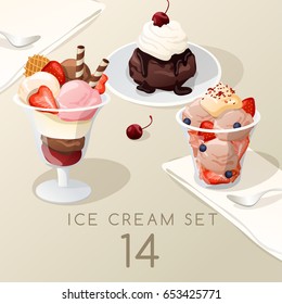 Ice Cream Sundae Set  : Vector Illustration