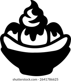 An ice cream sundae silhouette with whipped cream and cherry on top, in dessert glass.
"Illustration sketched in Photoshop, manually vectorized in Illustrator. Not AI-generated. No auto-tracing."
