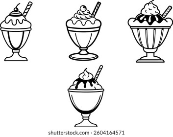 Ice Cream Sundae Silhouettes - Summer Vector Icon Set