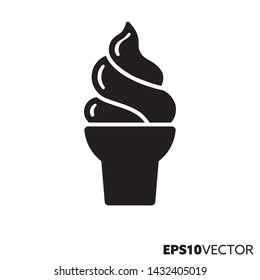 Ice cream sundae solid black icon. Glyph symbol of sweet food and refreshment. Unhealthy eating flat vector illustration.